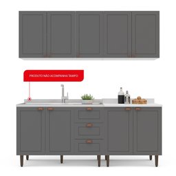 Cozinha Pérola com Rodapé 4 Peças Aéreos com 5 Portas, Balcão 2 Gavetas 3 Portas e Balcão 2 Portas Y - 5