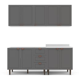 Cozinha Pérola com Rodapé 4 Peças Aéreos com 5 Portas, Balcão 2 Gavetas 3 Portas e Balcão 2 Portas Y - 3