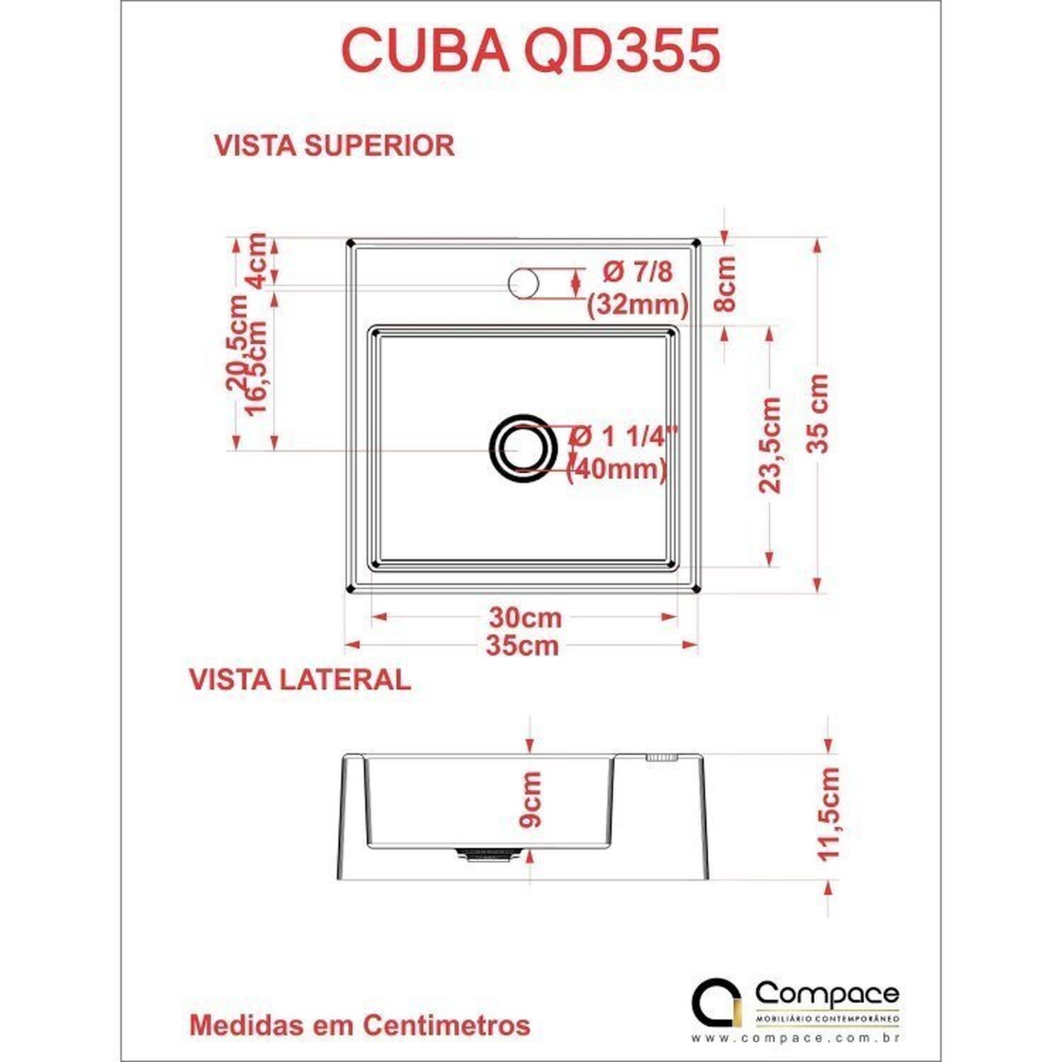 Kit 3 Cubas para Banheiro Q355w Quadrada Compace - 3