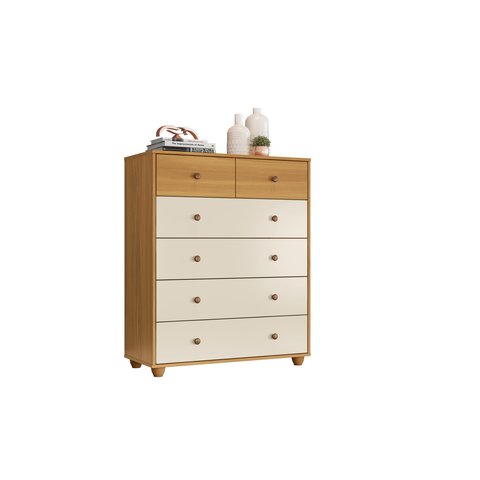 Cômoda 4 Gavetas Premium Luxo Multiuso Vitoria Alta Moderna Quarto Organizadora Cor Off/carvalho