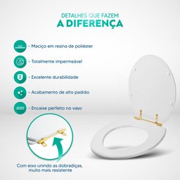 Assento Sanitario Poliéster Convencional Oval Cinza Platina para Vaso Incepa com Ferragem Dourada - 5