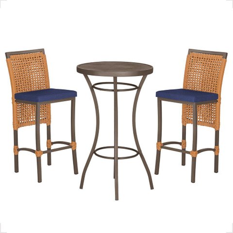 Mesa Bistrô e 2 Banquetas Roma Marrom Corda Náutica Estofado 10 Trama Original