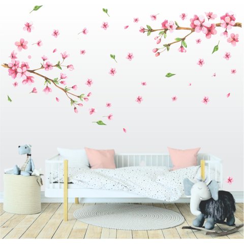 Adesivo de Parede Galho de Cerejeira Duplo Sakura Aquarela