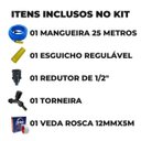 Ver imagem 2 de Mangueira De Jardim 25m Metros Reforçada Chata Antitorção + Torneira + Fita Veda Rosca | Ledmang