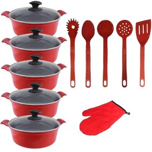 Jogo Panelas Vermelho Cerâmica com Talher Javai Aal 16a24cm