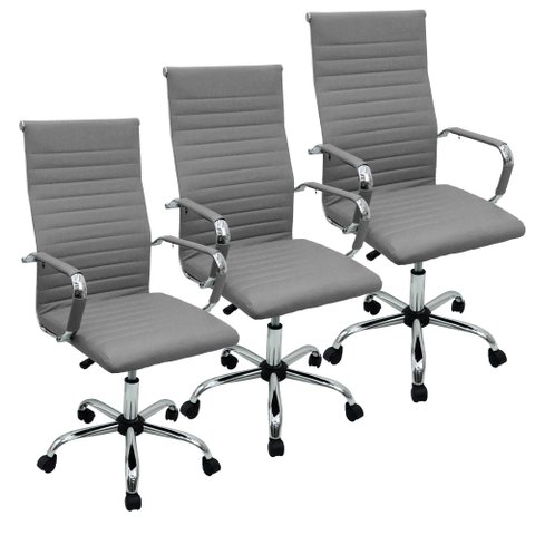 Kit 3 Cadeira Eames Esteirinha Presidente Escritório Alta 