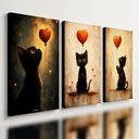 Ver imagem 1 de Kit3 Quadro Decorativo Gato Coração Quarto Casa Sala Moderno Qualidade Premium 40x28cm