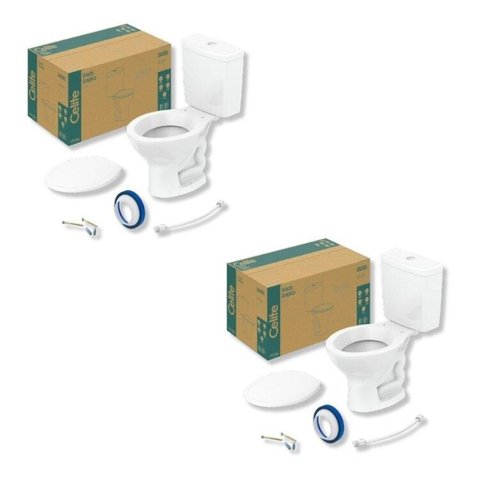 Kit 2 de Bacia com Caixa Acoplada 6 Litros Saveiro Branco Celite