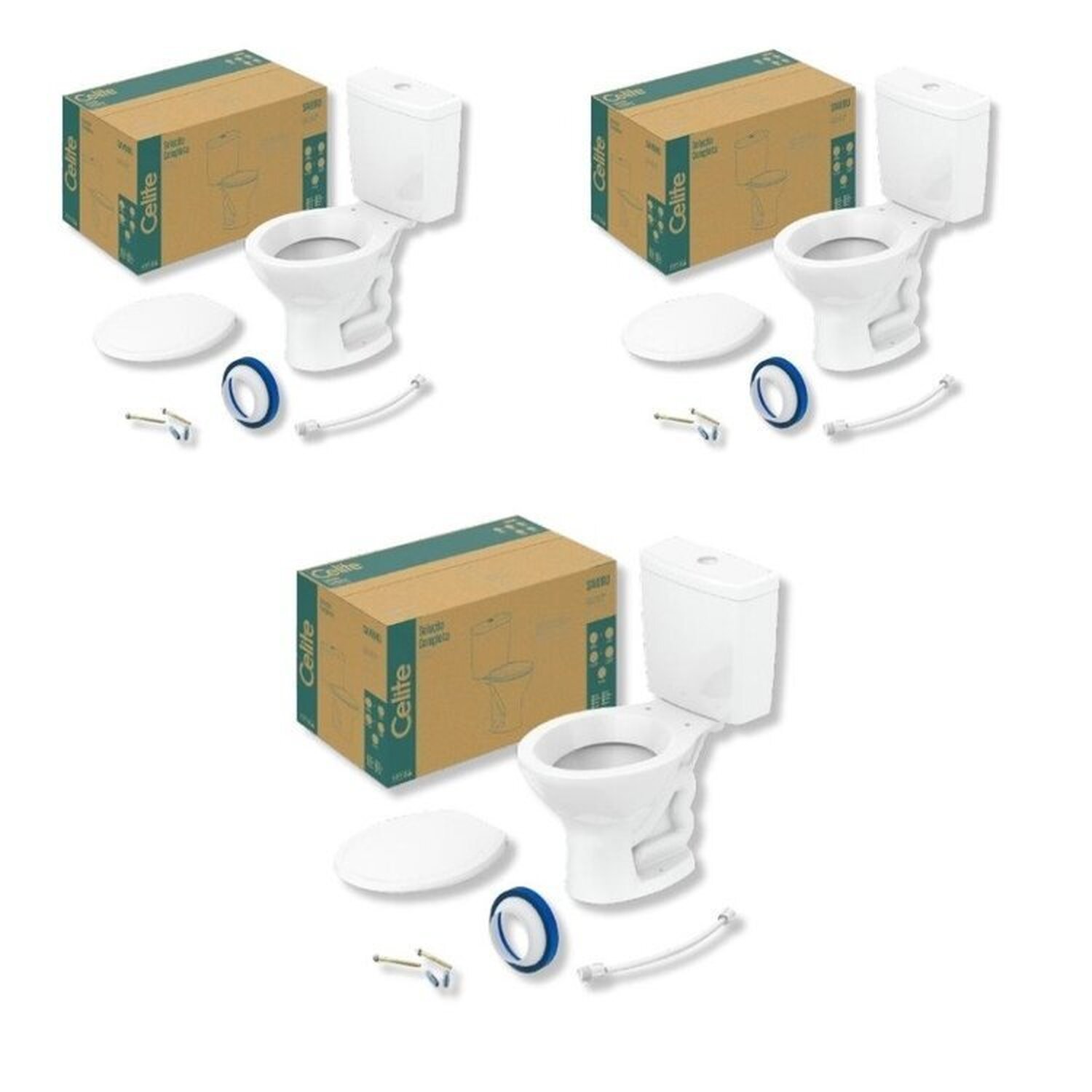 Kit 3 de Bacia com Caixa Acoplada 6 Litros Saveiro - 1