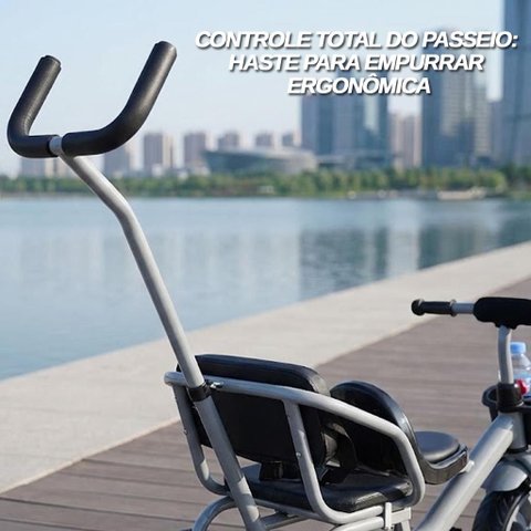 Triciclo Duplo Infantil 2 Lugares com Empurrador Tipo Carrinho Bicicleta Passeio Cesto Campainha e H