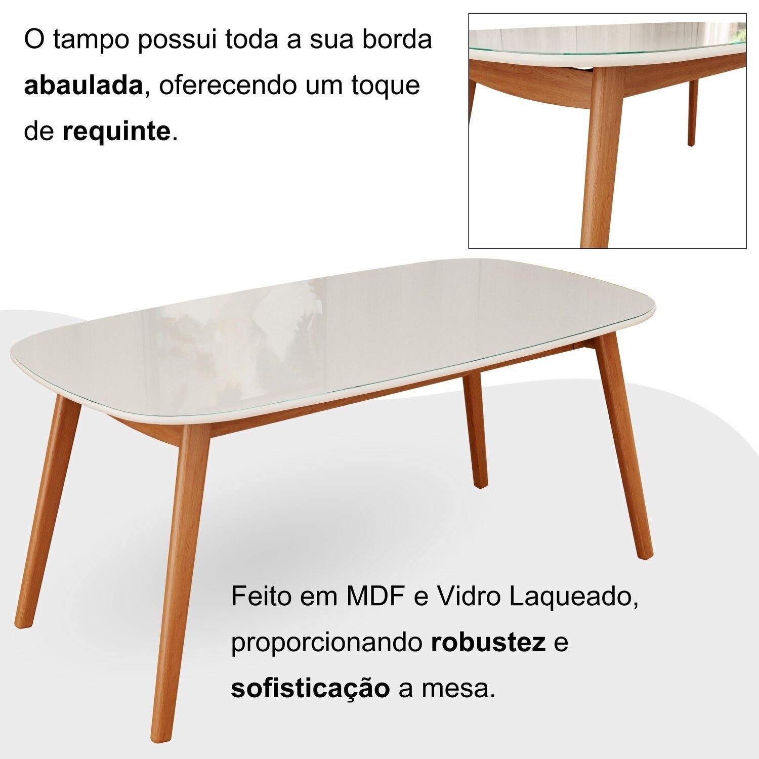 Conjunto Sala de Jantar Mesa 160x80cm Tampo em Mdf com Vidro Off White 6 Cadeiras Ceci - 8