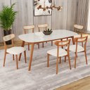 Ver imagem 1 de Conjunto Sala de Jantar Mesa 160x80cm Tampo em Mdf com Vidro Off White 6 Cadeiras Ceci Yescasa