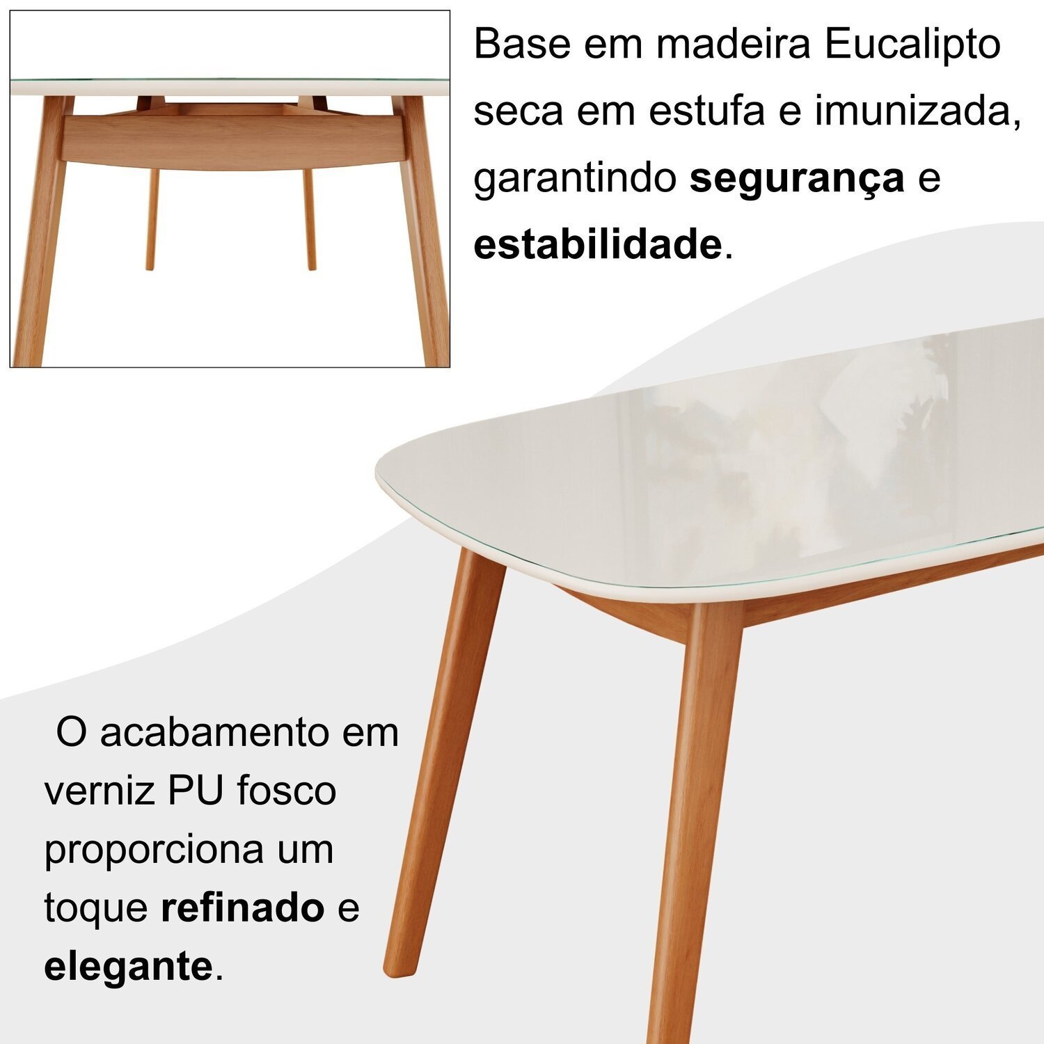 Conjunto Sala de Jantar Mesa 160x80cm Tampo em Mdf com Vidro Off White 6 Cadeiras Ceci - 9