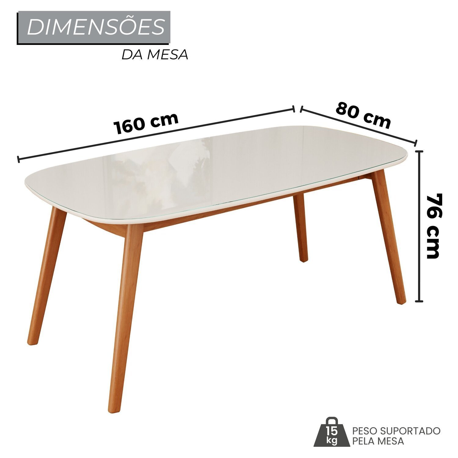 Conjunto Sala de Jantar Mesa 160x80cm Tampo em Mdf com Vidro Off White 6 Cadeiras Ceci - 3