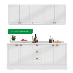 Cozinha Pérola com Rodapé e Tampo Aéreos com 5 Portas, Balcão 2 Gavetas 3 Portas e Balcão 2 Portas Y - 5