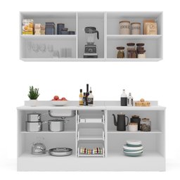 Cozinha Pérola com Rodapé e Tampo Aéreos com 5 Portas, Balcão 2 Gavetas 3 Portas e Balcão 2 Portas Y - 6