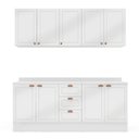 Ver imagem 3 de Cozinha Pérola com Rodapé e Tampo Aéreos com 5 Portas, Balcão 2 Gavetas 3 Portas e Balcão 2 Portas Y