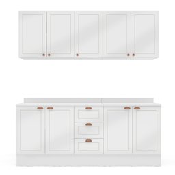 Cozinha Pérola com Rodapé e Tampo Aéreos com 5 Portas, Balcão 2 Gavetas 3 Portas e Balcão 2 Portas Y - 3