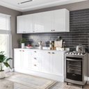 Ver imagem 1 de Cozinha Pérola com Rodapé e Tampo Aéreos com 5 Portas, Balcão 2 Gavetas 3 Portas e Balcão 2 Portas Yescasa Branco