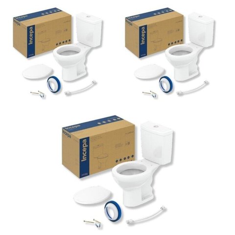 Kit 3 de Bacia com Caixa Acoplada e Assento Flamingo Incepa