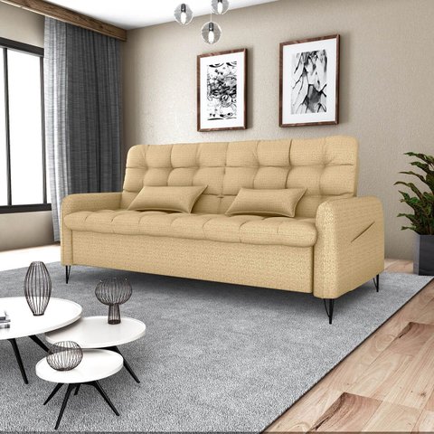 Sofá Cama Reclinável Pietra 3 Lugares Confortável Resistente:linho Areia