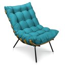 Ver imagem 4 de Kit Poltrona Costela com Puff para Sala Suede Azul Tiffany
