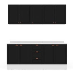Cozinha Pérola com Rodapé e Tampo Aéreos com 5 Portas, Balcão 2 Gavetas 3 Portas e Balcão 2 Portas Y - 3