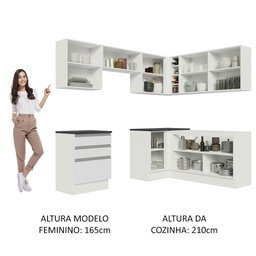 Cozinha Completa de Canto 100% MDF Madesa Acordes 409001 Armário e Balcão Frentes Branco Brilho Cor: - 5