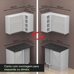 Cozinha Completa de Canto 100% MDF Madesa Acordes 409001 Armário e Balcão Frentes Branco Brilho Cor: - 9