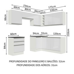 Cozinha Completa de Canto 100% MDF Madesa Acordes 409001 Armário e Balcão Frentes Branco Brilho Cor: - 3
