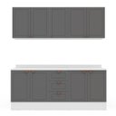 Ver imagem 3 de Cozinha Pérola com Rodapé e Tampo Aéreos com 5 Portas, Balcão 2 Gavetas 3 Portas e Balcão 2 Portas Yescasa Cinza/Branco