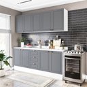 Ver imagem 1 de Cozinha Pérola com Rodapé e Tampo Aéreos com 5 Portas, Balcão 2 Gavetas 3 Portas e Balcão 2 Portas Yescasa Cinza/Branco
