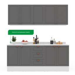 Cozinha Pérola com Rodapé e Tampo Aéreos com 5 Portas, Balcão 2 Gavetas 3 Portas e Balcão 2 Portas Y - 5