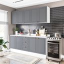 Ver imagem 2 de Cozinha Pérola com Rodapé e Tampo Aéreos com 5 Portas, Balcão 2 Gavetas 3 Portas e Balcão 2 Portas Y