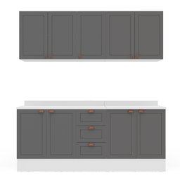 Cozinha Pérola com Rodapé e Tampo Aéreos com 5 Portas, Balcão 2 Gavetas 3 Portas e Balcão 2 Portas Y - 3