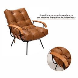 Poltrona de Ferro e Madeira, Estofada com Braço e Puff Estofado Costela Living Outdoor Espresso Móveis - 9