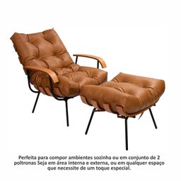 Poltrona de Ferro e Madeira, Estofada com Braço e Puff Estofado Costela Living Outdoor Espresso Móveis - 11