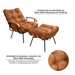 Poltrona de Ferro e Madeira, Estofada com Braço e Puff Estofado Costela Living Outdoor Espresso Móveis - 7