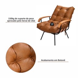 Poltrona de Ferro e Madeira, Estofada com Braço e Puff Estofado Costela Living Outdoor Espresso Móveis - 5