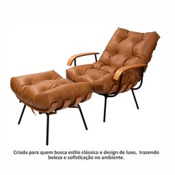 Poltrona de Ferro e Madeira, Estofada com Braço e Puff Estofado Costela Living Outdoor Espresso Móveis - 12