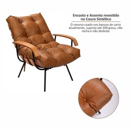 Poltrona de Ferro e Madeira, Estofada com Braço e Puff Estofado Costela Living Outdoor Espresso Móveis - 8