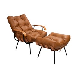 Poltrona de Ferro e Madeira, Estofada com Braço e Puff Estofado Costela Living Outdoor Espresso Móveis - 2