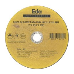 Disco de Corte para Inox - Med. 180 X 1,6 X 22mm - Eda - 1