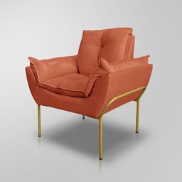 Poltrona Recepção Escritório de Luxo 12 Cores - Base de Ferro Dourado - Terracota - 1