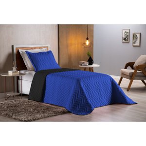 Colcha Cobre Leito Cama de Solteiro 2 Pç Dupla Face Duas Cores Acolchoado Microfibra:azul Royal e Pr