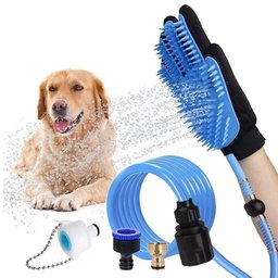 Luva para Banho Pet com Mangueira 1,90m Azul - 2