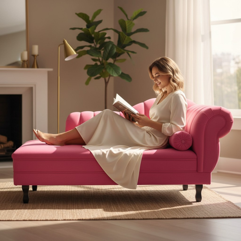 Recamier Decorativo Divã Amsterdã 147cm Lado Esquerdo Couro Rosa Pink