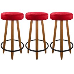 Kit 3 Banquetas Alta para Cozinha Bar Balcão Bistro Vermelho - 1