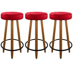 Kit 3 Banquetas Alta para Cozinha Bar Balcão Bistro Vermelho