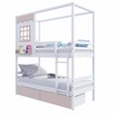 Ver imagem 2 de Beliche Infantil Casinha Reta 02 Gavetas Rosa Madeira Maciça Branco/ Rosa Megamobilia